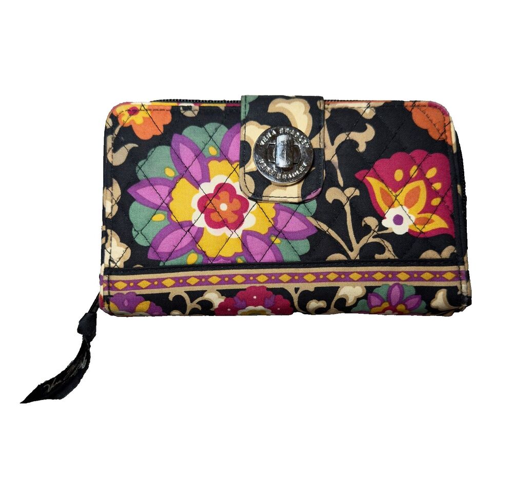Vera Bradley Wallet Clutch Paisley Card Holder Turn Lock Zip Around 7.5 x 4.5"